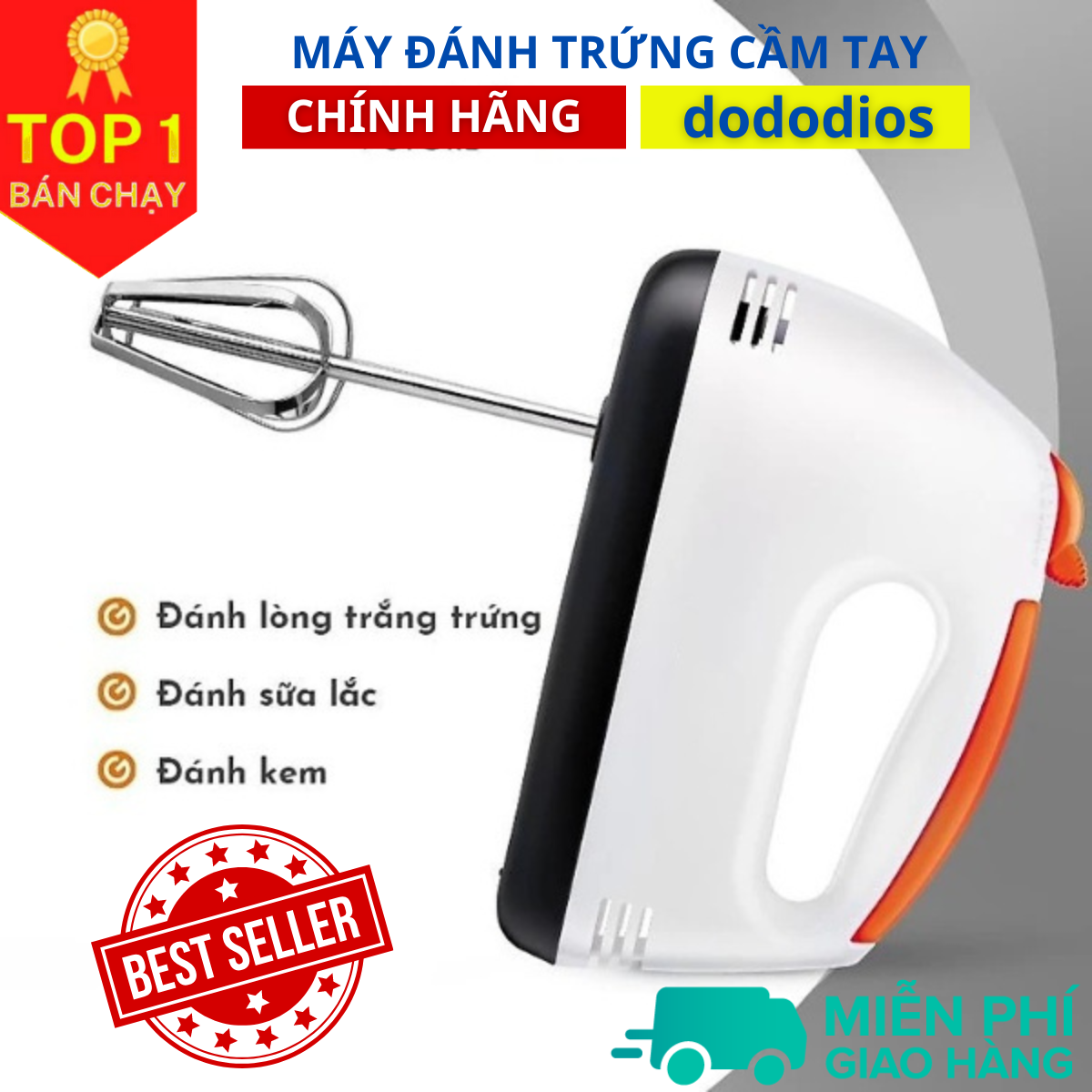 Hình ảnh Máy đánh trứng kem bơ cầm tay 7 tốc độ, làm bánh GE-M01A 7 tốc độ - Thép không gỉ bền bỉ, Máy đánh trứng cầm tay 7 Tốc Độ EJM501DGRY - Hàng chính hãng DoDoDios