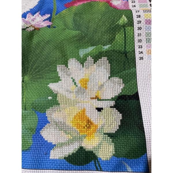 Tranh thêu hạc hoa sen phú quý bình an 3D
