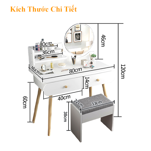 Bàn trang điểm có đèn led cảm ứng 3 cấp độ sang trọng tiện lợi