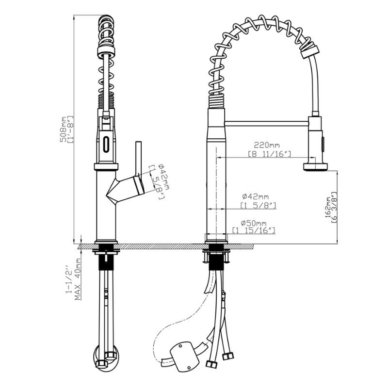 Vòi Rửa Chén Nóng Lạnh Ecalite EF-K541B - Có Dây Rút - Điều Chỉnh Tia Nước - Đồng Thau Sơn Đen - Hàng Chính Hãng