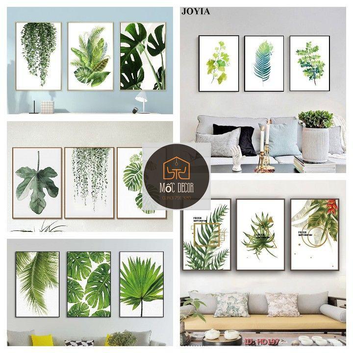 10 Bộ tranh treo tường canvas gồm 3 bức phong cách trừu tượng tối giản Minimalism và tranh lá cây