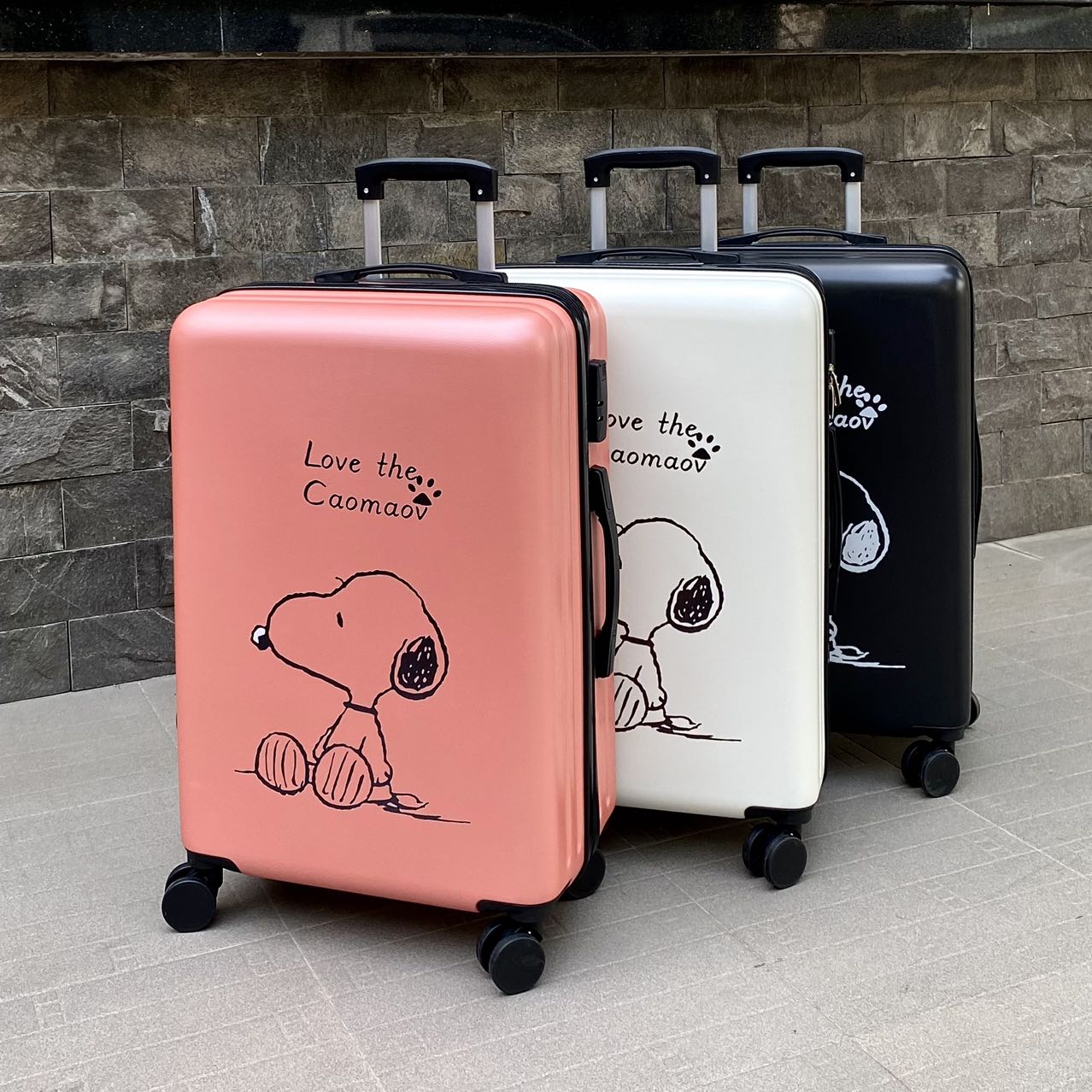 HÌNH THẬT_Du Lịch Tay Kéo In Hình Chú Chó Snoopy Siêu Cute 4 Bánh Xe Xoay 360 Độ Chất Liệu Nhựa Nhám PC+ABS Dày Dặn Hàng Sẵn Kho Đủ Size 20/24/26 inch