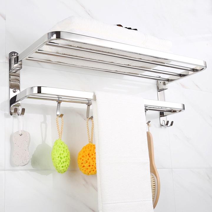 Giá Treo Khăn Inox Có Móc Gắn Tường Tiện Lợi MT11