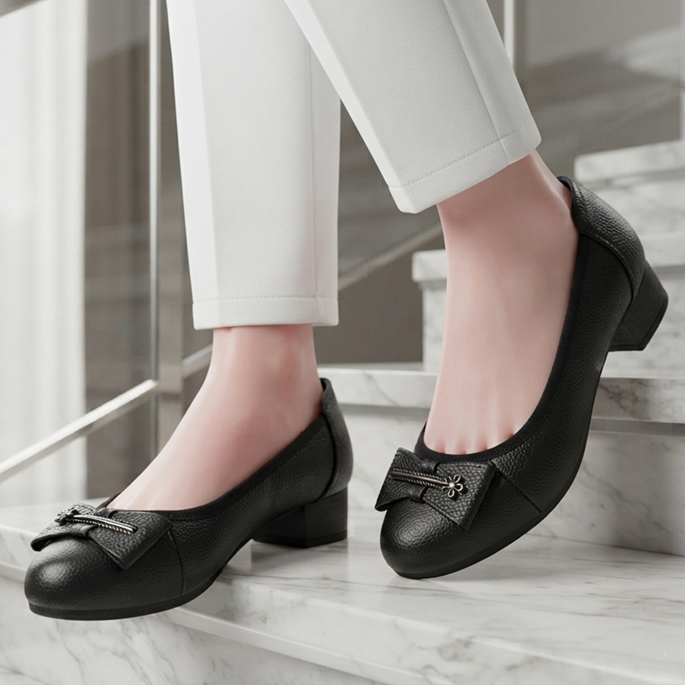 Giày Búp Bê Nữ Cao Gót TiTi ĐÔ Da Bò Thật Thời Trang Cao Cấp 5cm GBBN2090