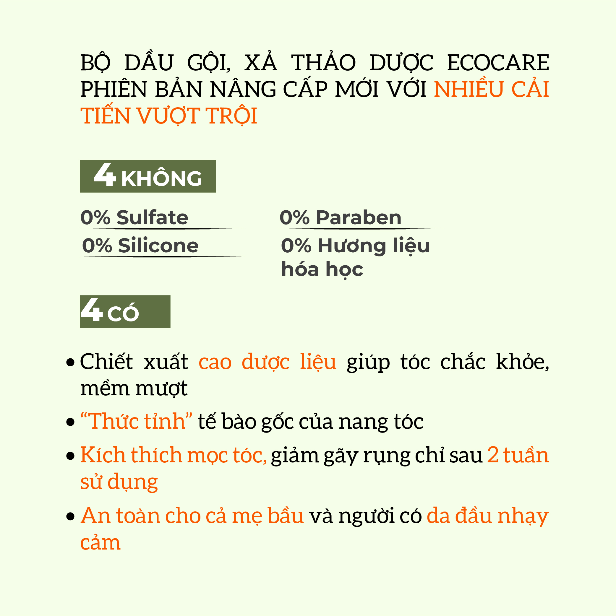 Dầu Gội Xả Cao Cấp Ecocare 300ml Dưỡng Tóc Mềm Mượt, Giảm Gàu Ngứa Nuôi Dưỡng Da Đầu