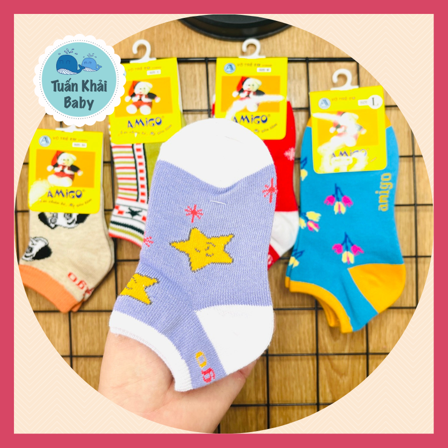 Tất trẻ em cotton AMIGO cho bé trai, bé gái | size 3 tháng đến 8 tuổi tất mềm mịn co giãn tốt hàng Việt Nam chất lượng