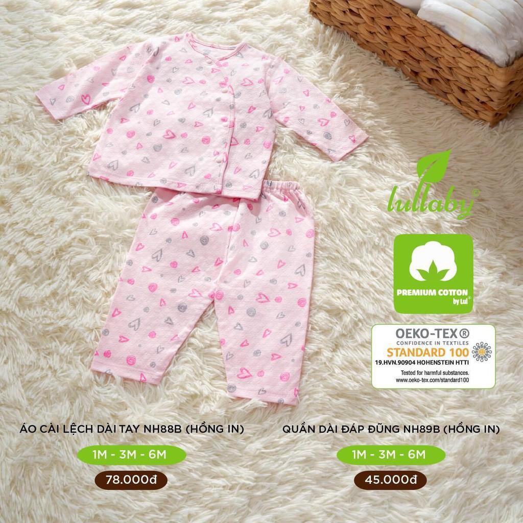 Bộ quần áo sơ sinh Lullaby vân thoáng, áo cài lệch Lullaby, quần đáp đũng cao cấp