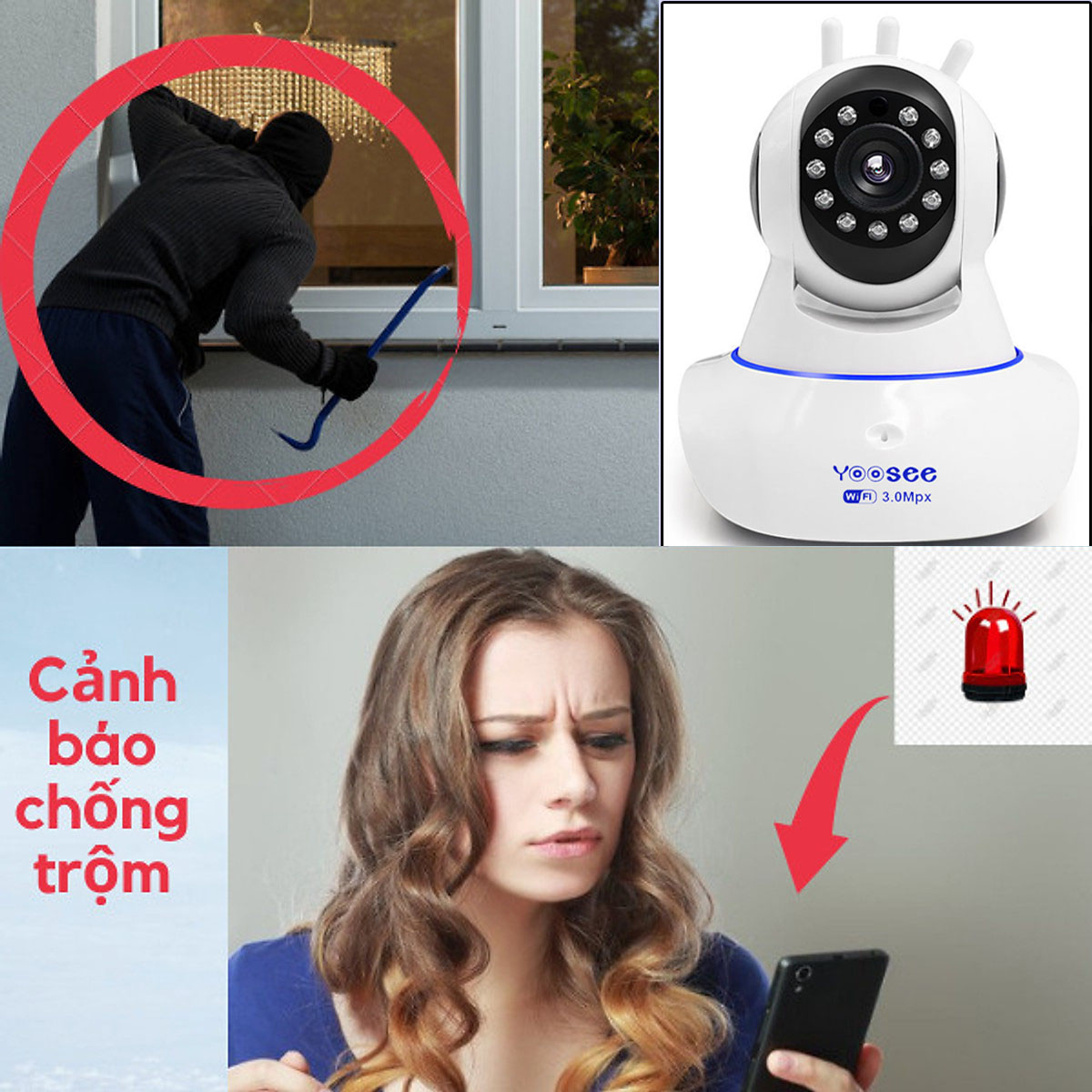 Hình ảnh Camera Wifi Trong Nhà Yoosee 3.0 Full HD, 3 Râu, Xoay 360 độ , Đàm Thoại 2 Chiều, Cảm Biến Báo Động – Hàng nhập khẩu