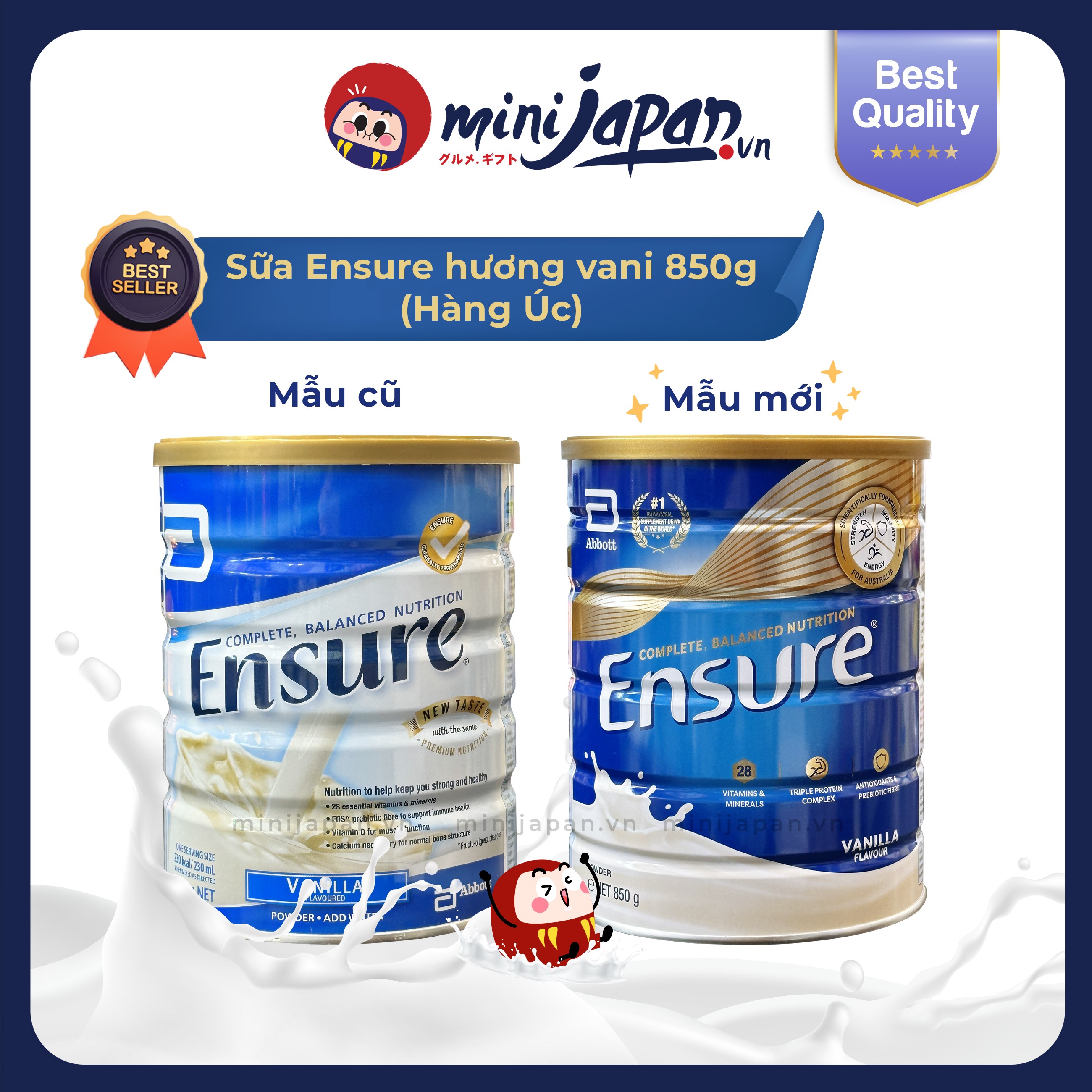 Sữa Bột Ensure Úc Hương Vanilla Hộp 850G Giúp Hồi Phục Sức Khỏe Cho Người Gầy Yếu, Người Suy Dinh Dưỡng - 1 Lon