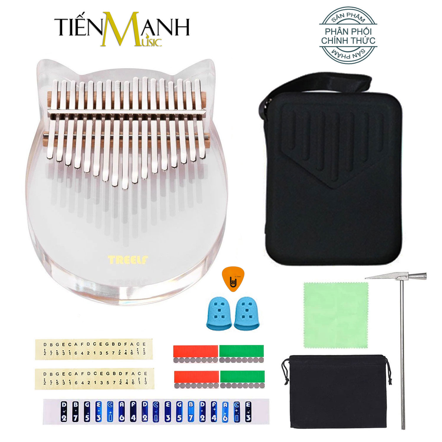 Đàn Kalimba Trong Suốt Treelf TF-17C Hình Mèo - 17 Phím Acrylic TF17C - Kèm Móng Gẩy DreamMaker