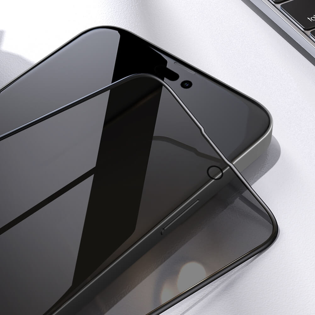 Bộ 2 miếng dán kính cường lực chống nhìn trộm full 3D cho iPhone 14 Pro Max (6.7 inch) hiệu Baseus Privacy Protector mỏng 0.3mm, vát cạnh 2.5D, độ cứng 9H - hàng nhập khẩu