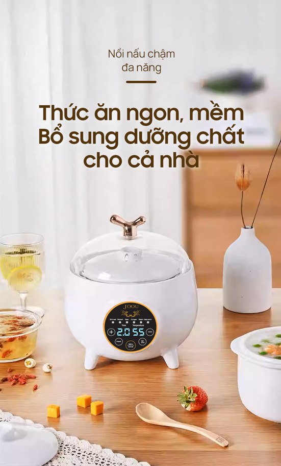 Bộ Nồi hầm chậm và hấp đa năng Joou SLC08 kèm lồng hấp - 10 chức năng nấu - Cài đặt nhiệt độ thời gian, Hẹn giờ nấu - Công nghệ Nhật Bản