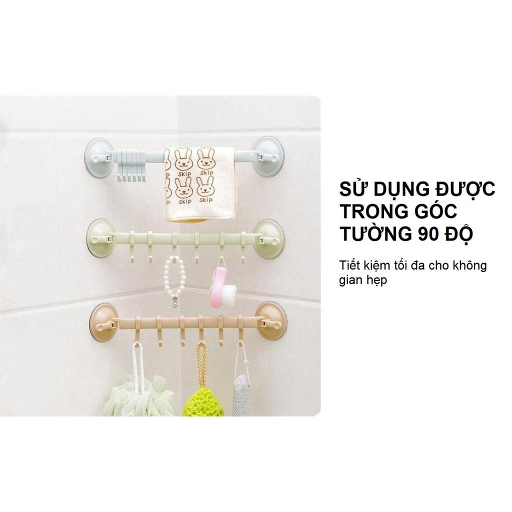 Móc treo đồ hút chân không loại 6 móc Giá treo đồ hít tường dùng cho nhà bếp và toilet