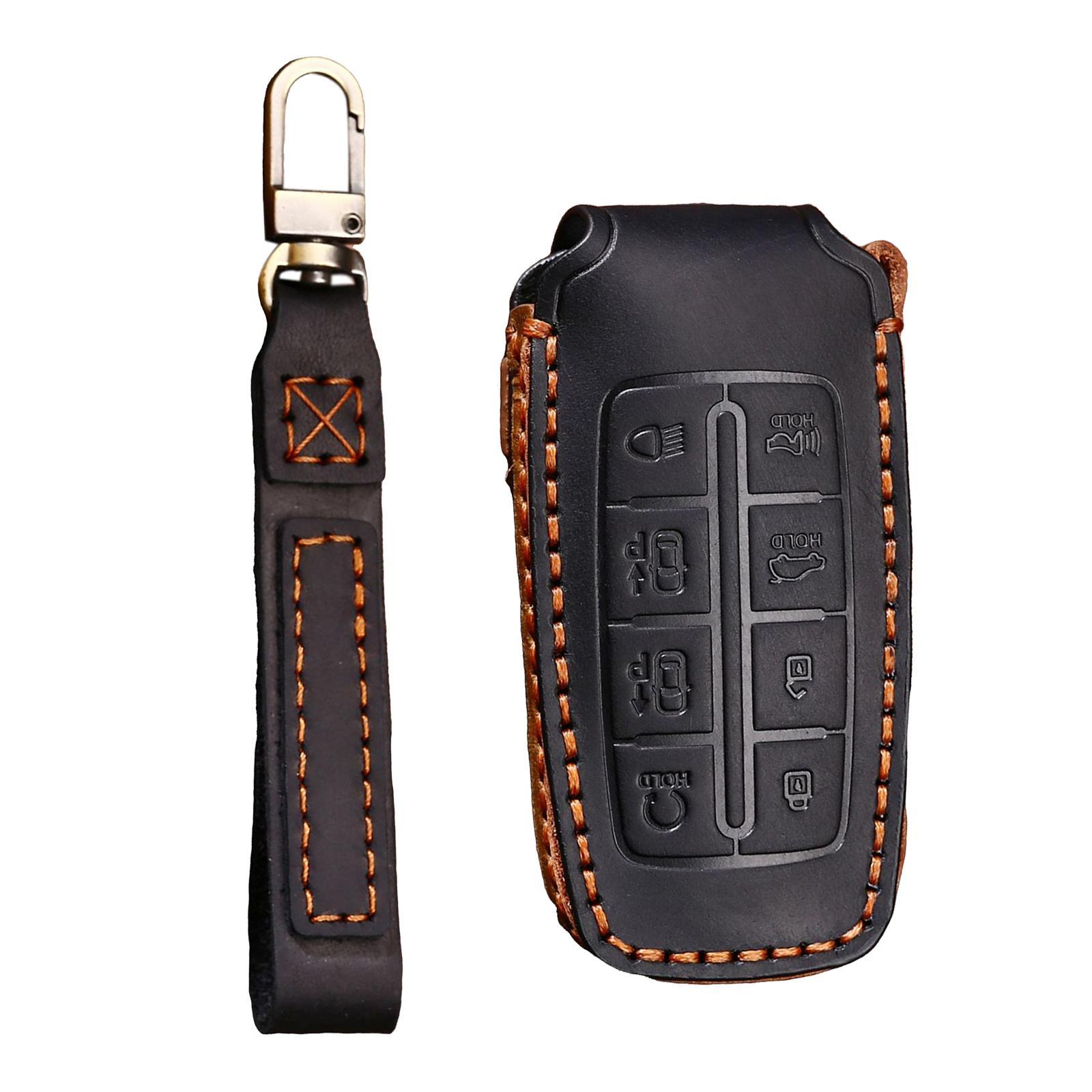 PU Leather Car Key Cover Key Chain Car Key Case 8 Buttons for Black