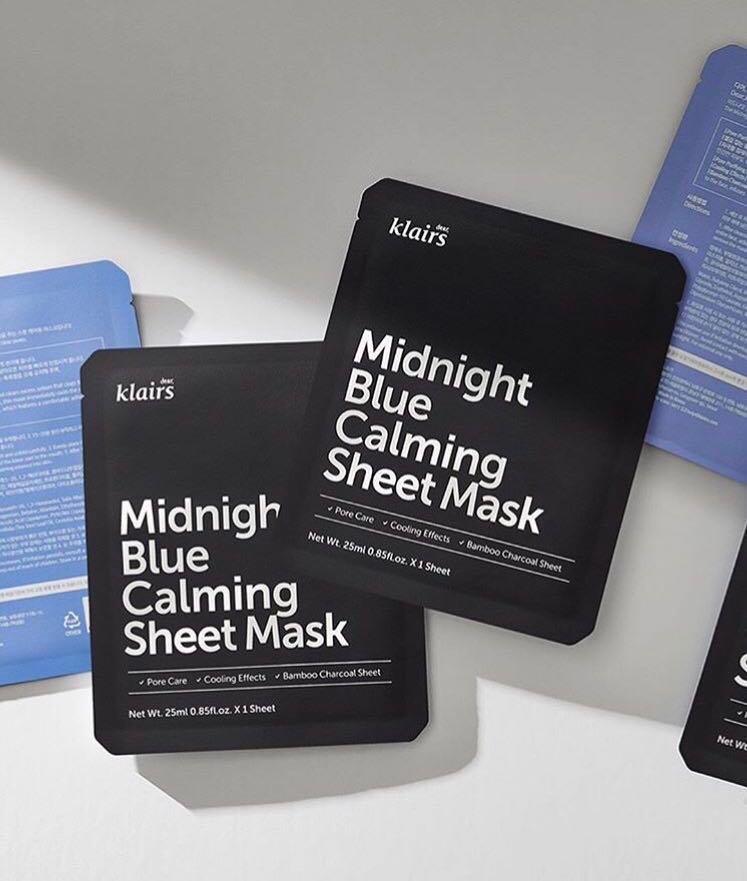 Combo 5 Mặt nạ dưỡng ẩm, làm dịu cho da nhạy cảm, kích ứng Klairs Midnight Blue Calming Sheet Mask 25ml x5