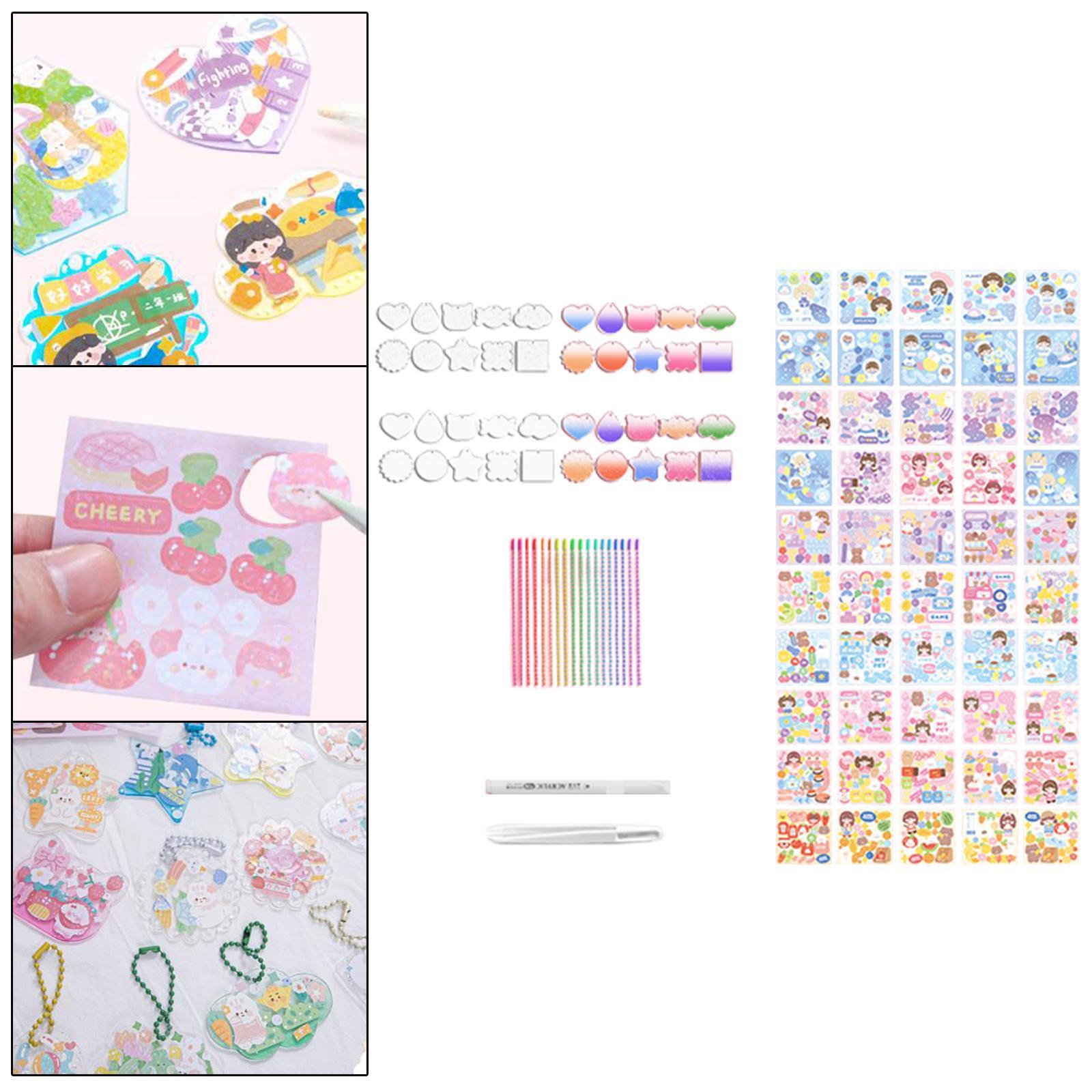 Goo Card DIY Set Kids Arts and Craft Acrylic Disc Hanging Ornament Pendant DIY Kits Card Sticker Set for Card DIY Decor Activities