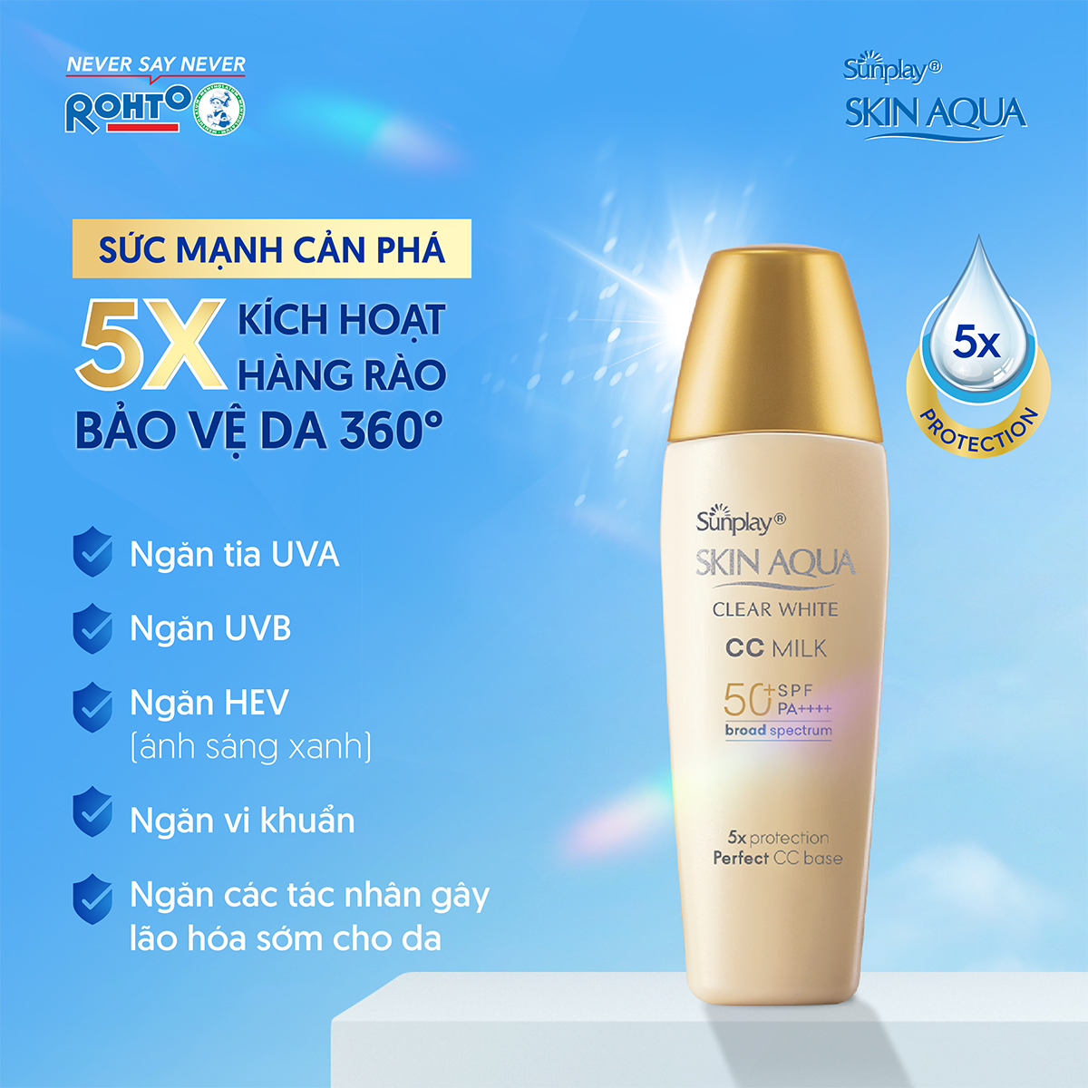 Kem chống nắng Skin Aqua trang điểm tạo nền trắng mịn &amp; đều màu dạng sữa Sunplay Skin Clear White CC Milk SPF 50, PA++++ 25g
