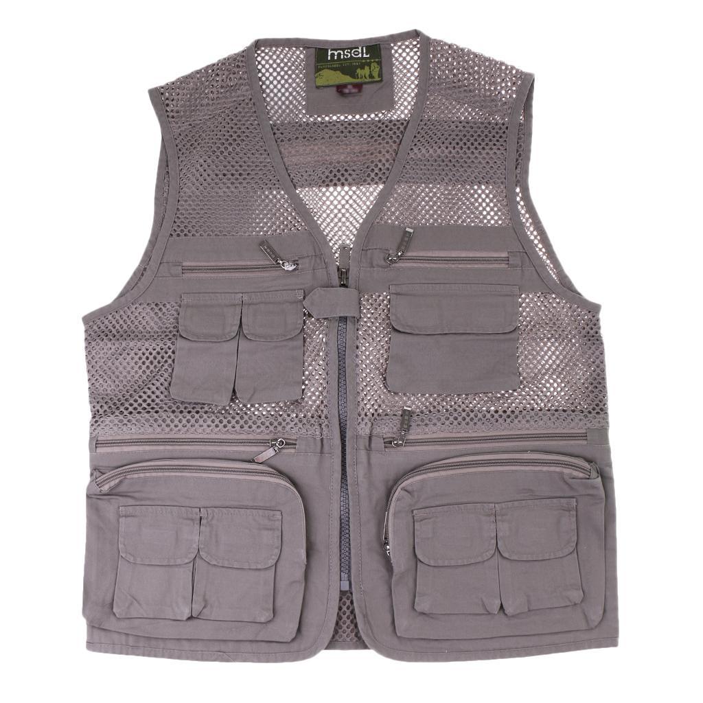 Mens Cotton Multi-pocket Mesh Fishing Vest for Camping Hunting Fishing Photography