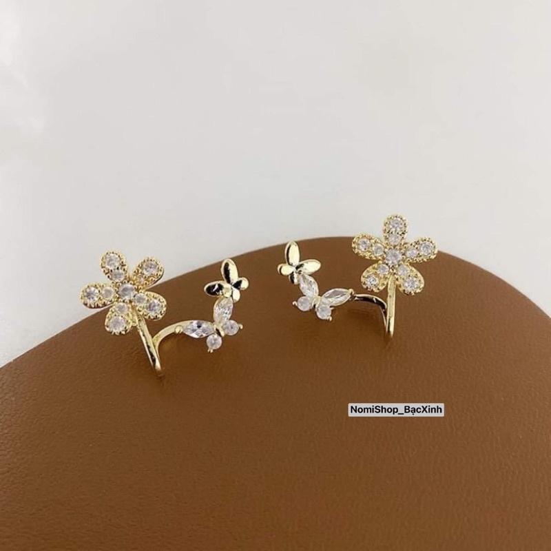 Bông tai nữ bạc ta dáng kẹp vành siêu xinh, đính đá hài hoà tinh tế - Nomi Shop Bạc Xinh