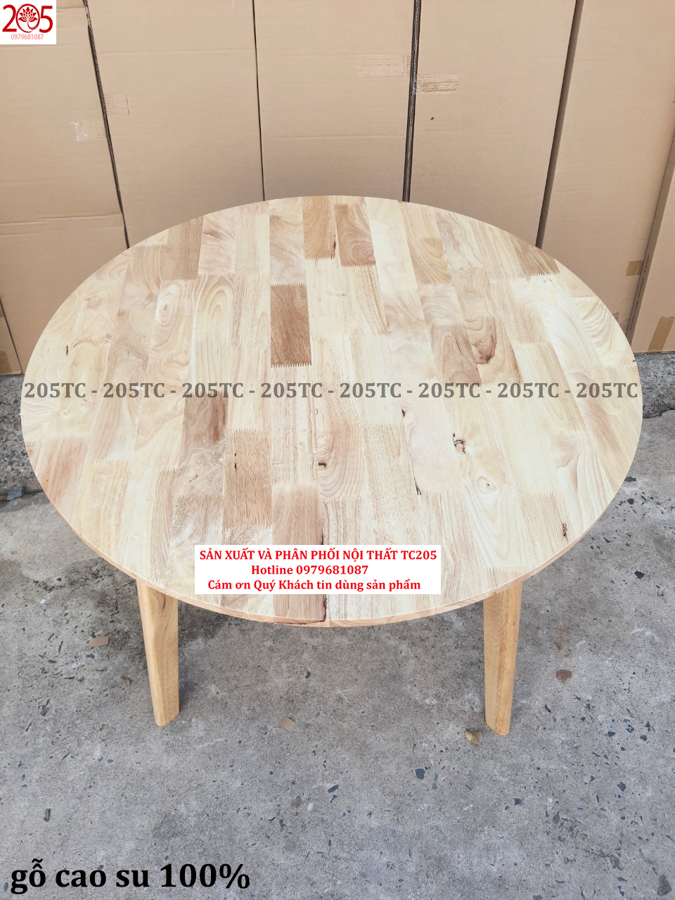 BÀN TRÒN 1M GỖ CAO SU 100% -   205TC 100cm Round Wooden Dining Table - Natural