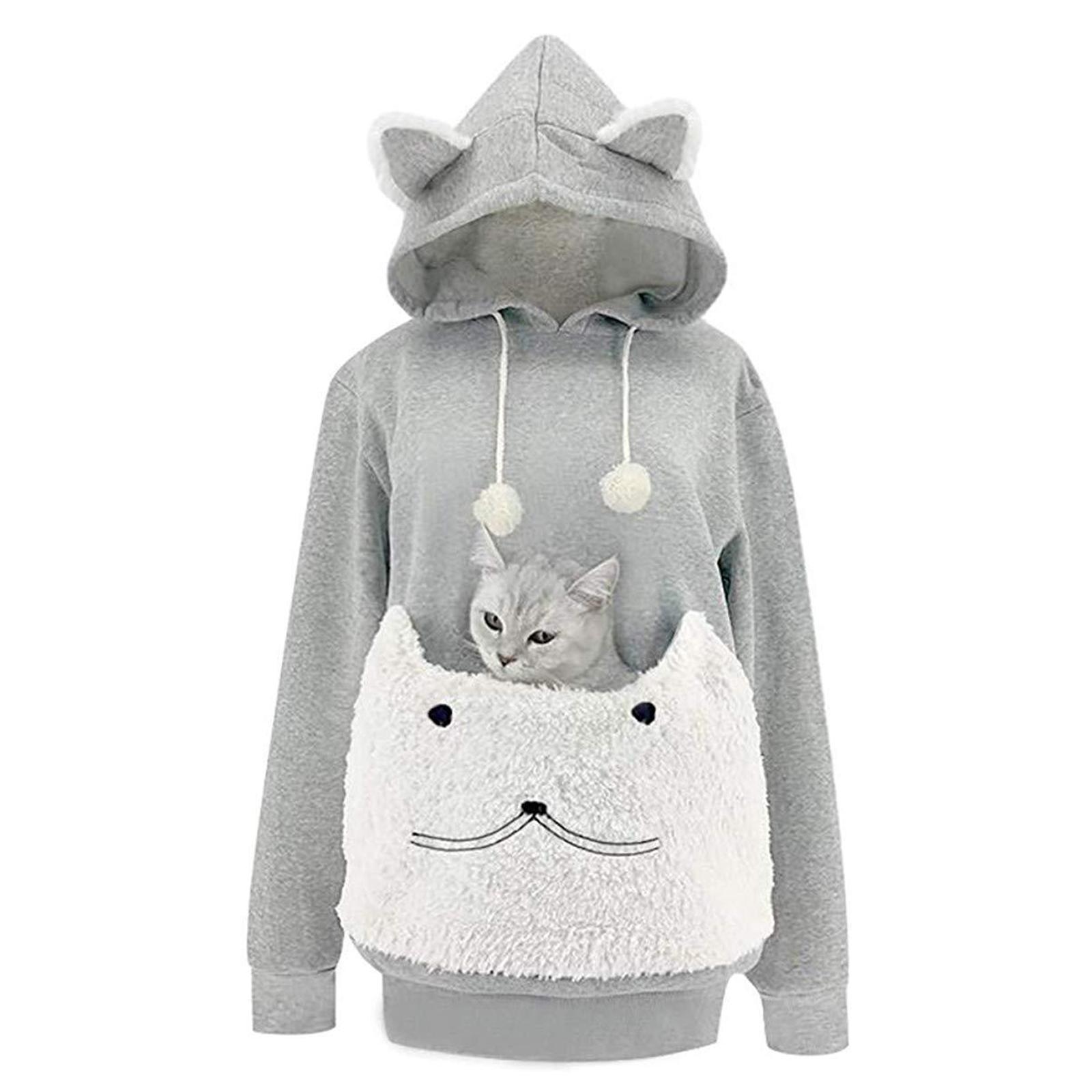 Pet Hoodies Sweatshirt Cat Holder Carrier Big Pouch Loose for Outdoor Travel