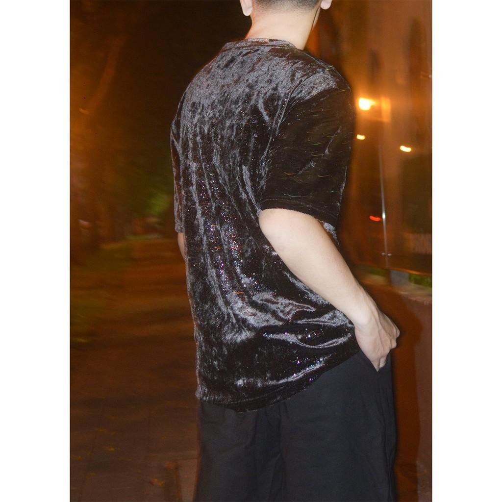 Áo thun nhung nam nữ unisex Ánh kim tuyến In Black - Giá sỉ Unisex aothununisex aophongnam
