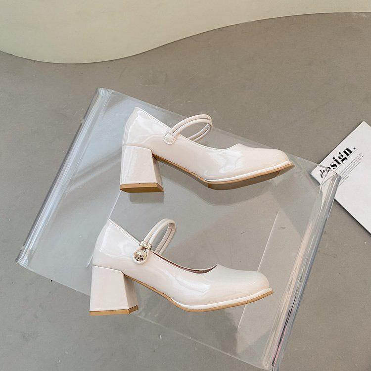 Hàng đang về Giày Cao Gót Da Bóng Quai Ngang Đính Ngọc Đế Cao 6cm G186