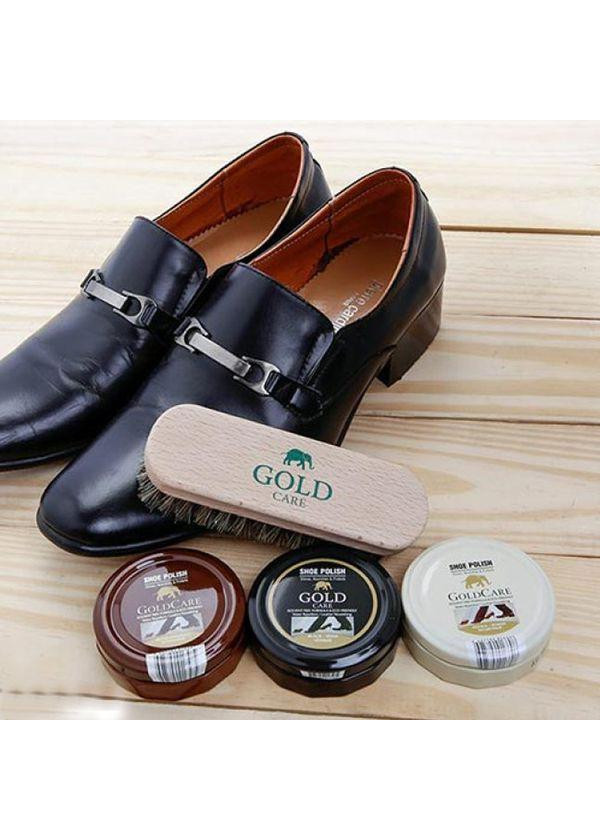 Combo Chăm Sóc Giày Da Thuộc GoldCare Xi Sáp GC5003 và Bàn Chải Lông Ngựa GC4010