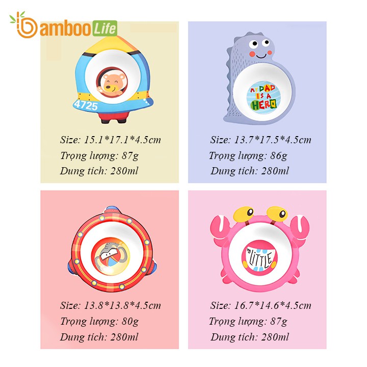 Bát ăn dặm sợi tre- Chén ăn dặm hình động vật ngộ nghĩnh chất liệu tự nhiên an toàn cho bé