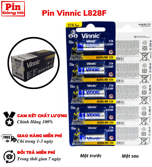 [HCM] Pin 27A Vinnic L828F (27A) / a27 - 1 vỉ 5 viên - Dùng cho Cmos, đồ chơi, thiết bị điện tử, đồng hồ