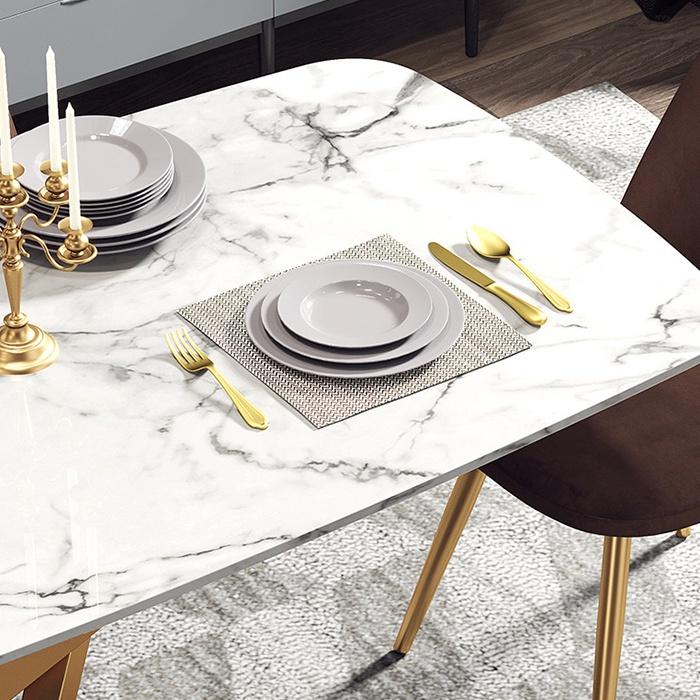 - Bàn ăn họa tiết đá cẩm thạch - Bàn ăn chân sơn nhũ đồng, sang trọng, lịch sự LUX-BGA04