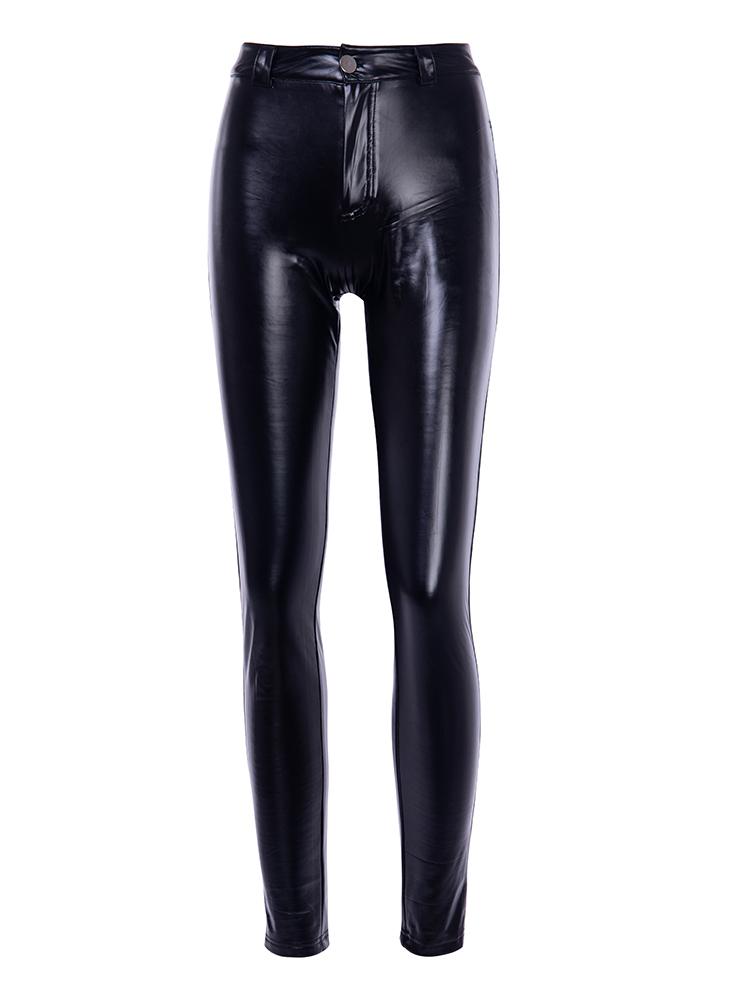 Sexy Women Punk Bodycon PU Leather Pants Push Up Hip High Waist Skinny Club Leggings Tights Black