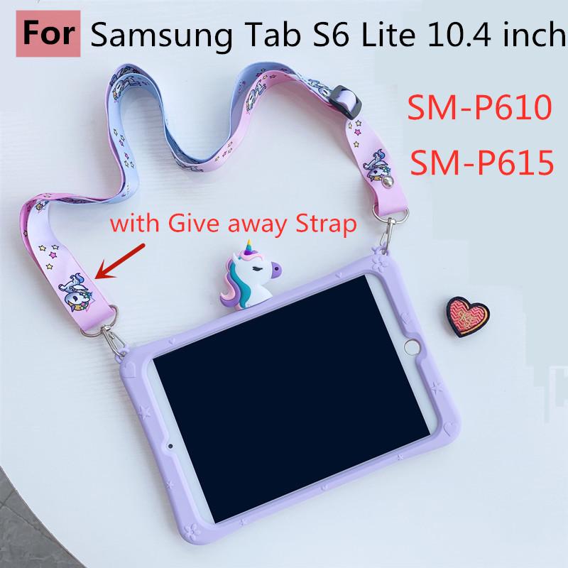 Ốp lưng chống sốc silicon mềm đáng yêu Unicorn có dây đeo cho Samsung Galaxy Tab S6 Lite 10.4 inch 2020 Sm P610 P615