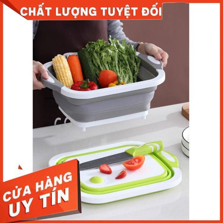 (NHÀ BẾP THÔNG MINH) Chậu gấp gọn kiêm thớt và rổ đựng đa năng loại LỚN 3in1 Đa Năng Tiện Dụng