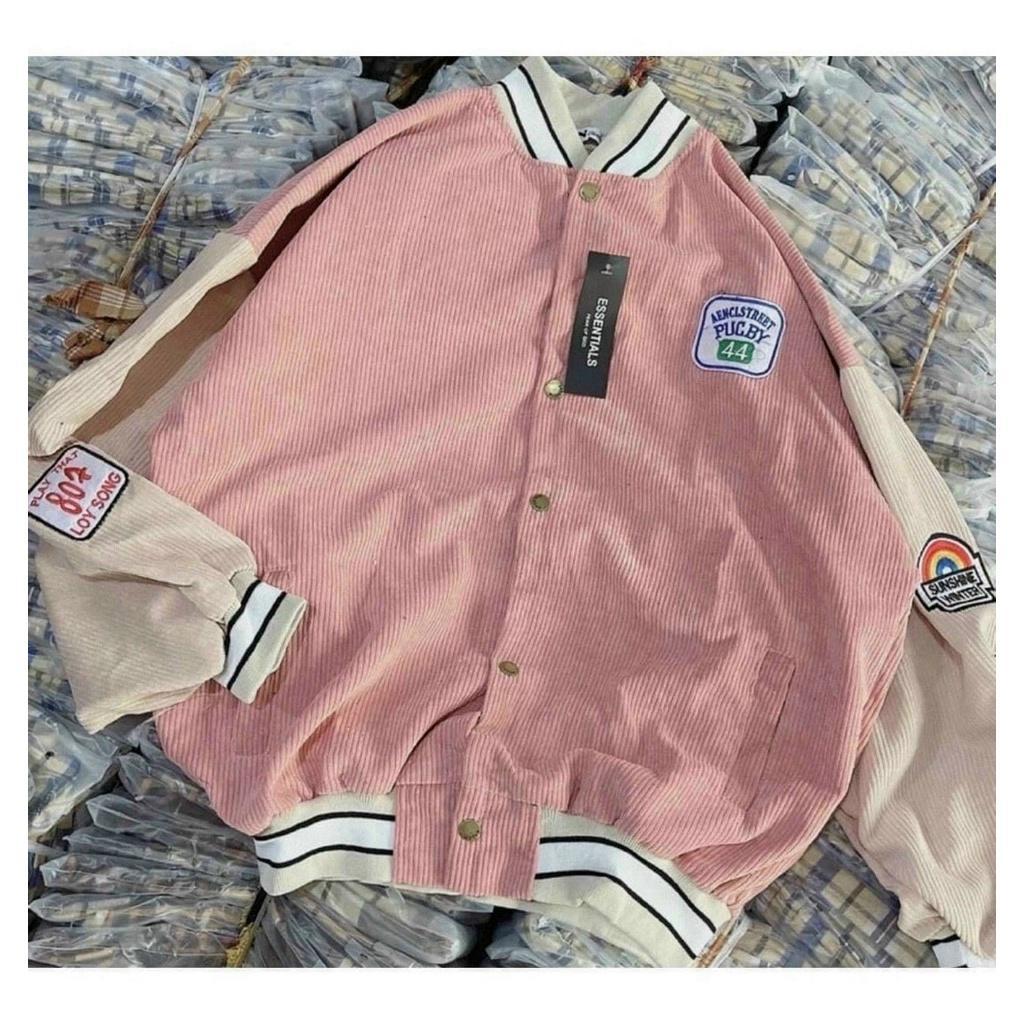 Áo khoác bomber nhung gân thêu logo puc.by 44 form rộng Couple jacket Varsity