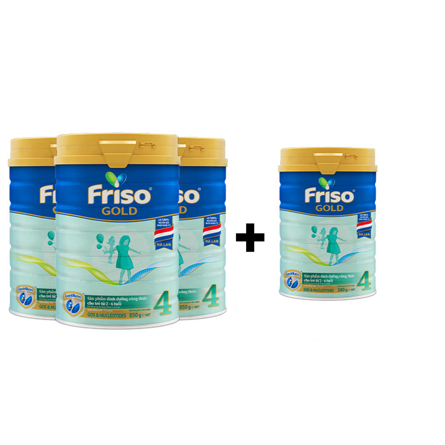 Combo 3 lon sữa Bột Friso Gold 4 850g + Tặng Lon Sữa Friso Gold 4 380g
