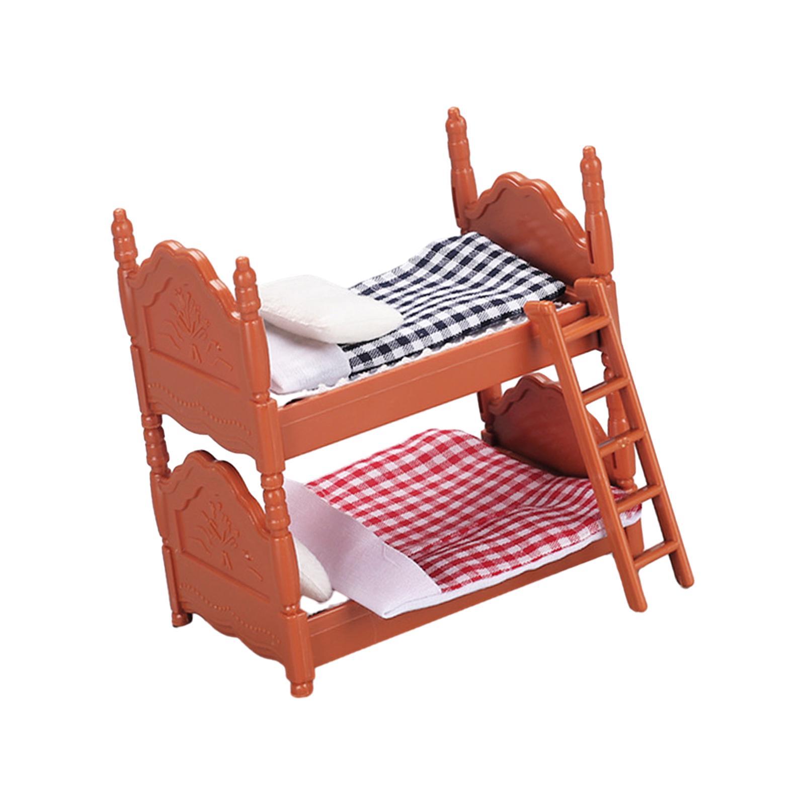 Miniature Wooden Bed Bunk Bed 1:12 DIY Scene Miniature Bed for Children Room