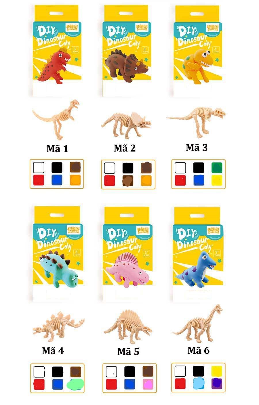 Bộ đồ chơi đất sét khủng long gồm nhiều màu và khung mô hình cho bé