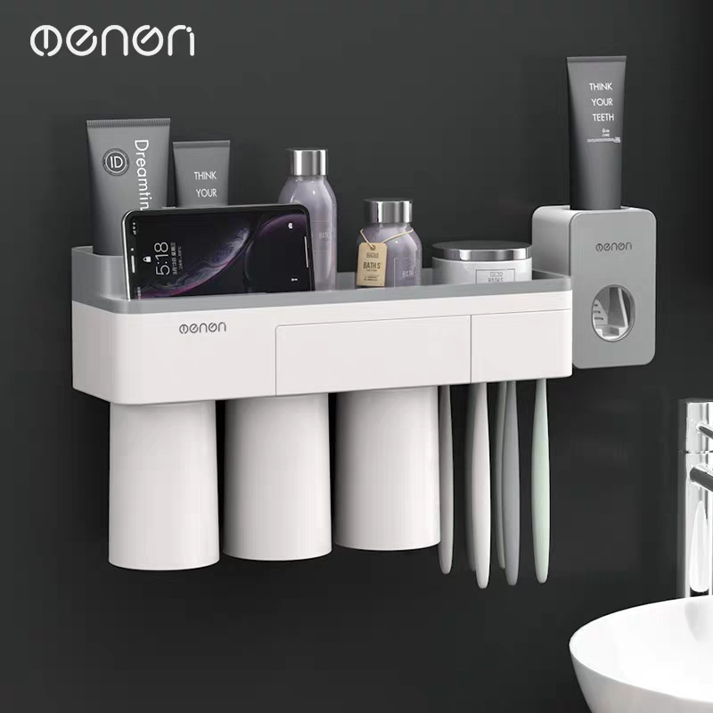 Kệ Để Đồ Phòng Tắm Thông Minh OENON 3 Cốc Kèm Hộp Nhả Kem Đánh Răng Tự Động