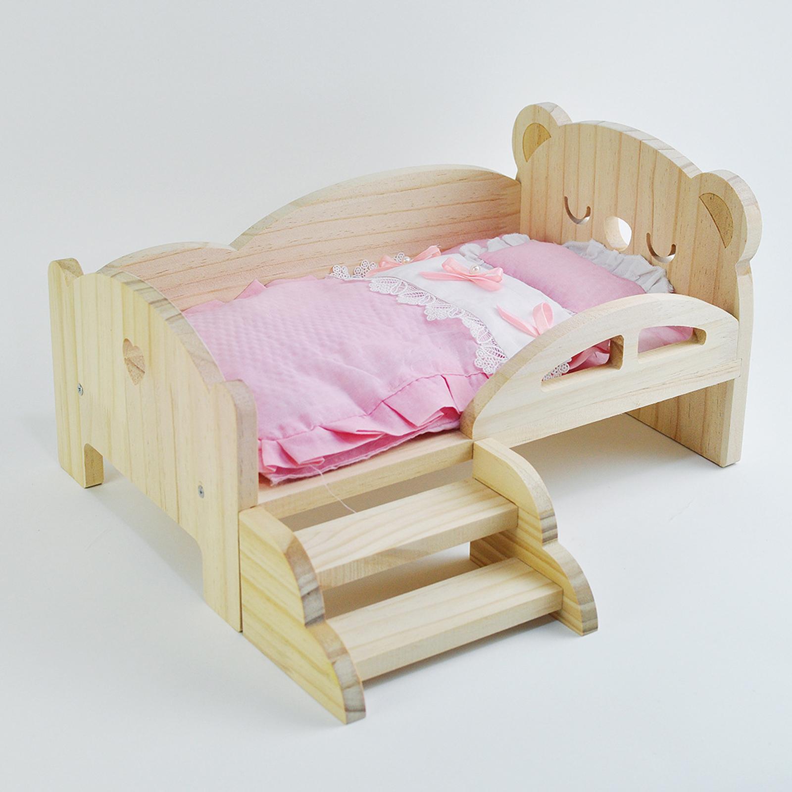 Doll Miniature Bed with Stairs Fashion Doll Play for 1:6 Doll Accessories Bear