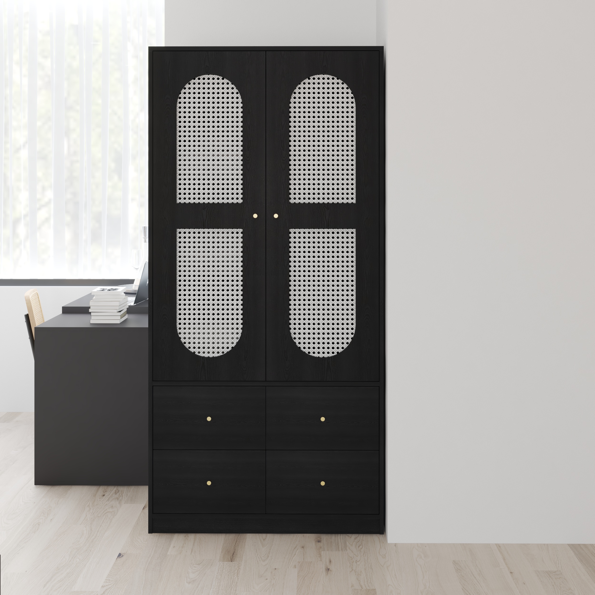 HAPPY FURNITURE , Tủ quần áo 2 cửa mở 4 ngăn kéo - MAY , TCM_249 , 92cm x 59cm x 190cm DxRxC