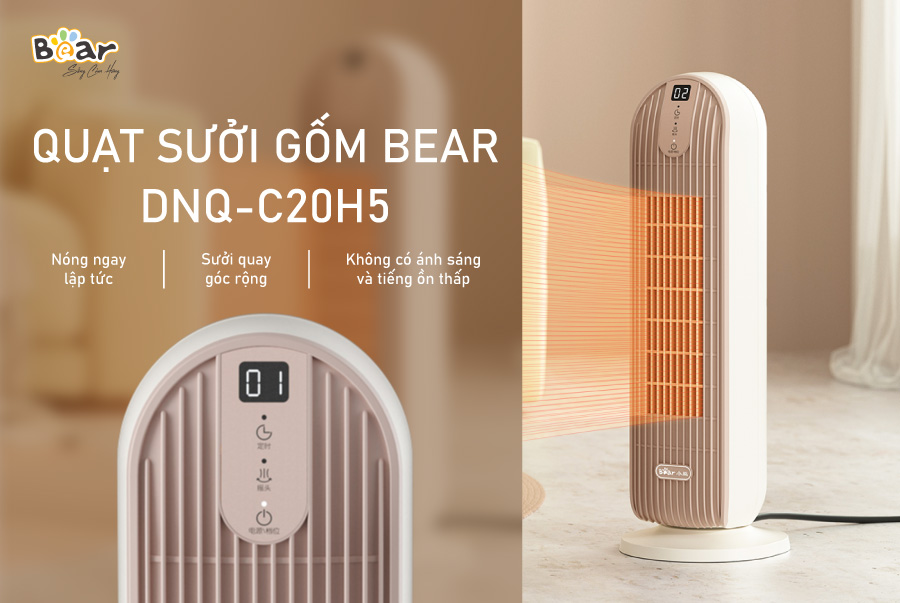 Quạt Sưởi Điện Gốm Gia Đình Bear DNQ-C20H5 Không Khô Da Tự Động Ngắt Điện Khi Đổ Công Suất 2000 W - Hàng Nhập Khẩu