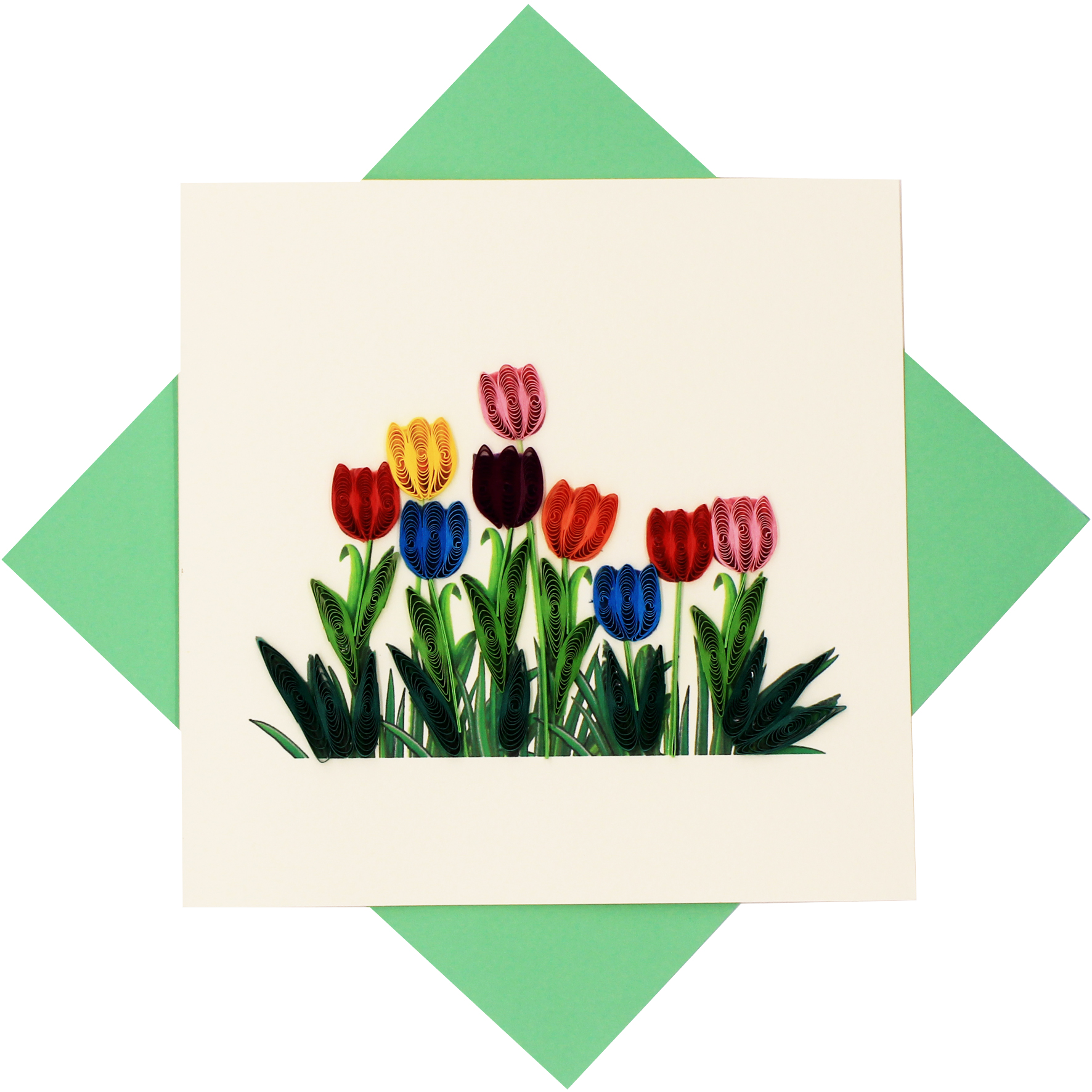Thiệp Chúc Giấy Xoắn Thủ Công (Quilling Card) Hoa Tulip - Tặng Kèm Khung Giấy Để Bàn