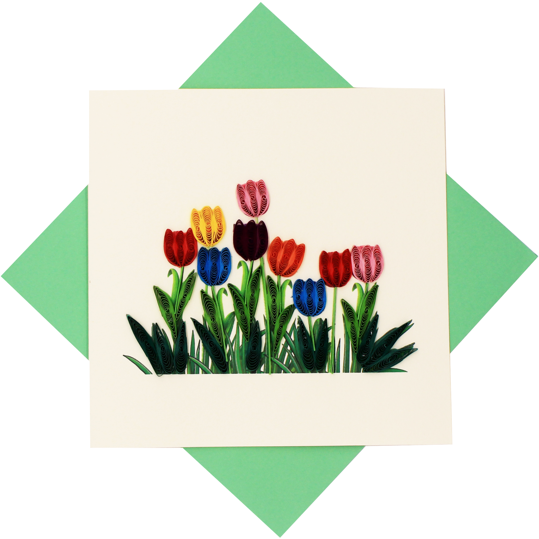 Thiệp Chúc Giấy Xoắn Thủ Công Hoa Tulip - Tặng Kèm Khung Giấy Để Bàn