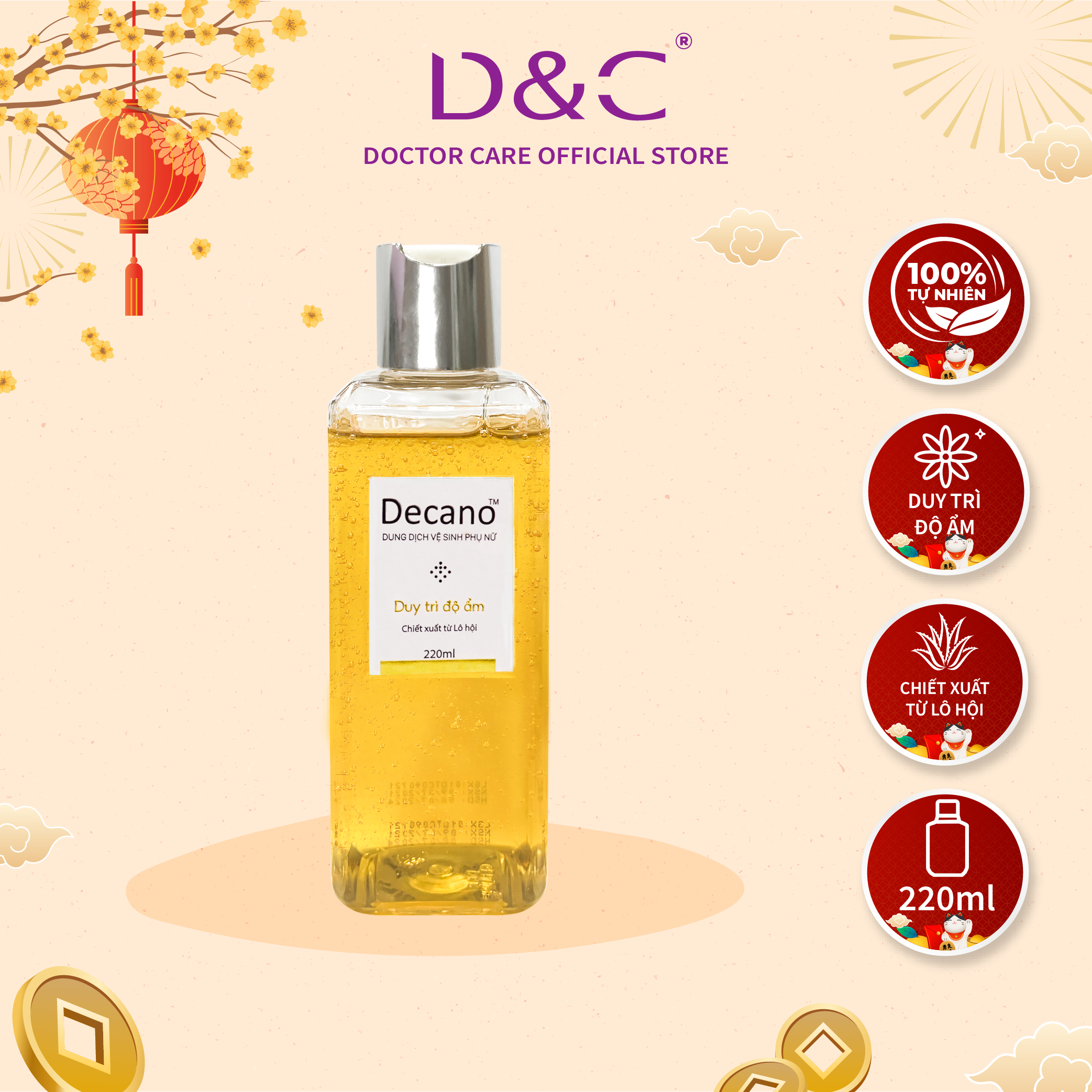 Dung dịch vệ sinh phụ nữ Doctor Care Decano 220ml kháng khuẩn ,duy trì độ ẩm