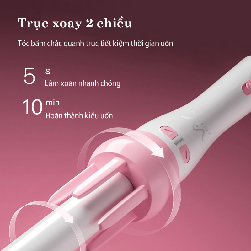 Máy uốn tóc tự động xoăn VIVID&VOGUE®️ VAV022B/Màu Hồng, máy uốn tóc cầm tay có trục uốn 28mm-Hàng chính hãng