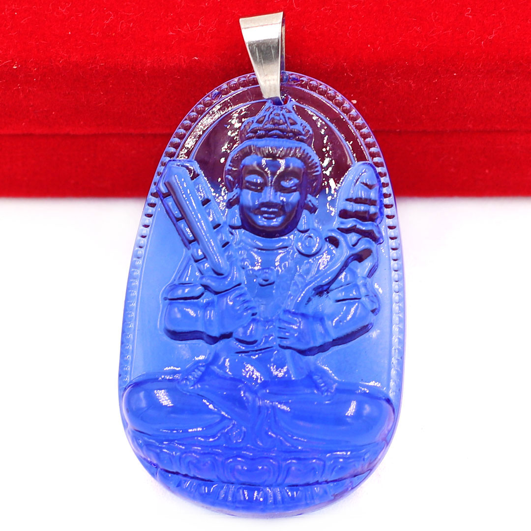 Mặt Dây Chuyền Phật Hư Không Tạng Bồ Tát Đá Pha Lê Xanh Dương Size Nhỏ 3.6cm & Size Lớn 5cm- Tặng Kèm Móc Inox - Phong Thủy 868 - May Mắn - Bình An