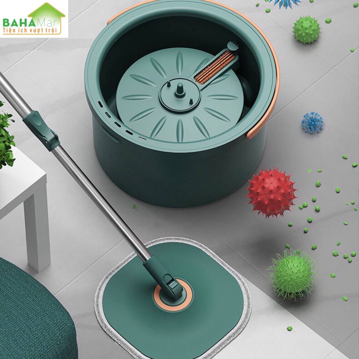 BỘ CÂY LAU NHÀ TIẾT KIỆM SỨC LAO ĐỘNG VÀ XÔ XOAY TRÒN PHÂN TÁCH NƯỚC THẢI "BAHAMAR" Nước sạch giặt giẻ lau và xoáy loại bỏ nước bẩn ra chậu ngoài một cách tách biệt luôn