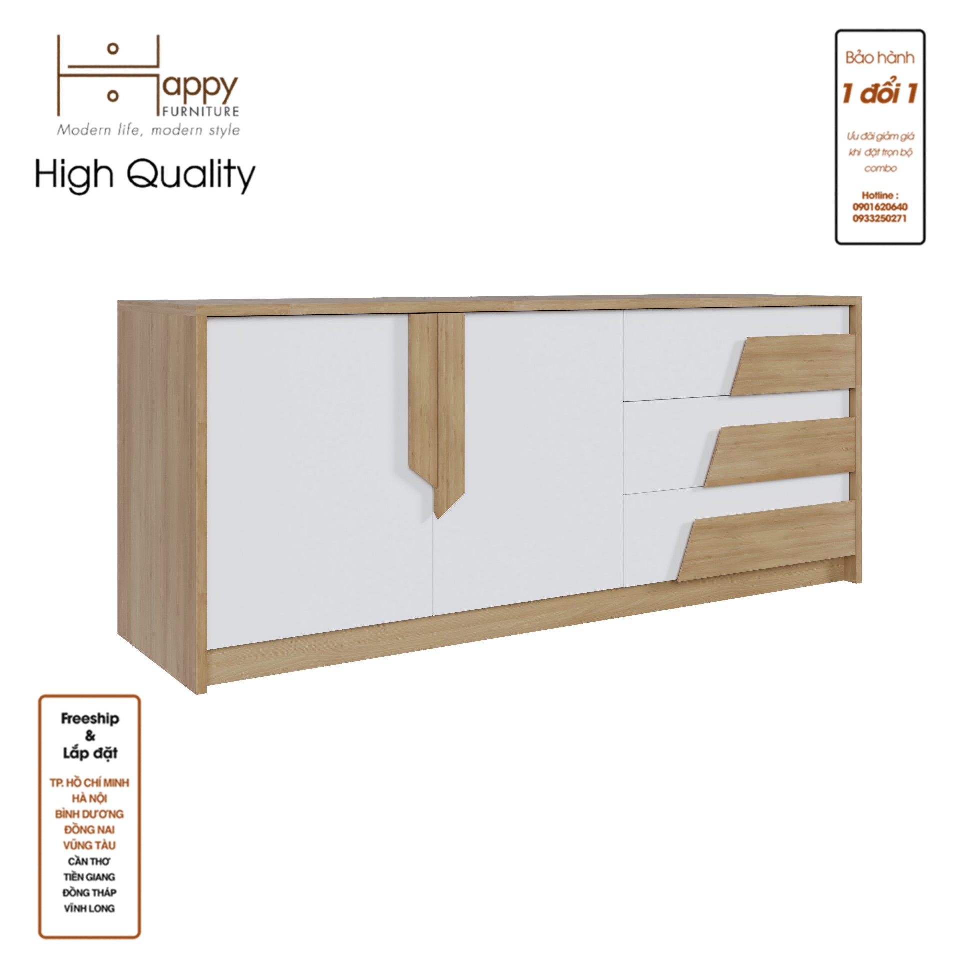 [Happy Home Furniture] PONIX, Kệ TV 3 ngăn kéo, 140cm x 40cm x 58cm ( DxRxC), KTV_027