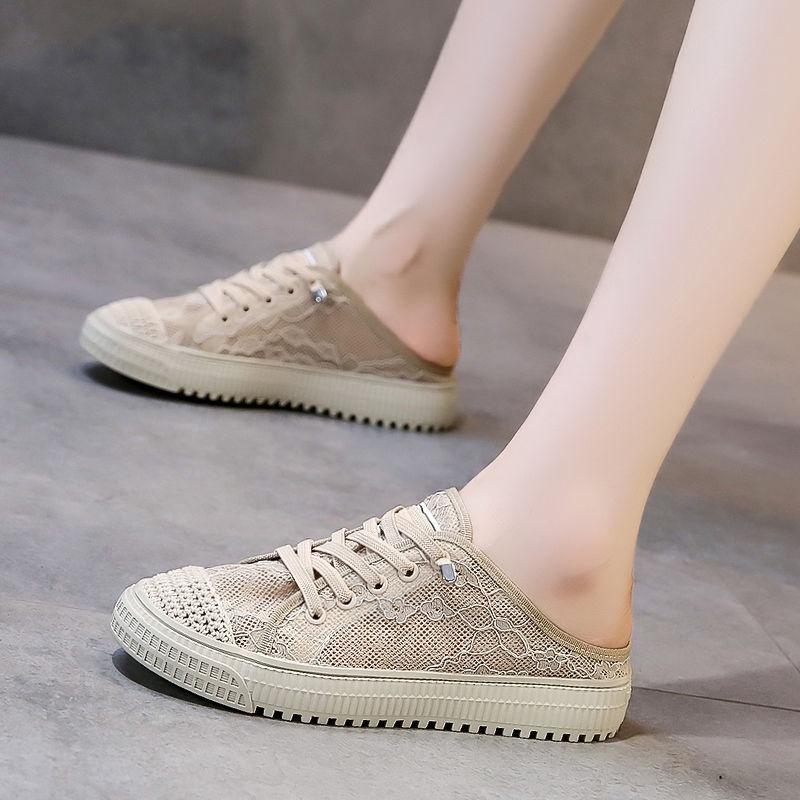 Dép Bít Mũi Phối Lưới Thời Trang Mùa Thu Cho Nữ